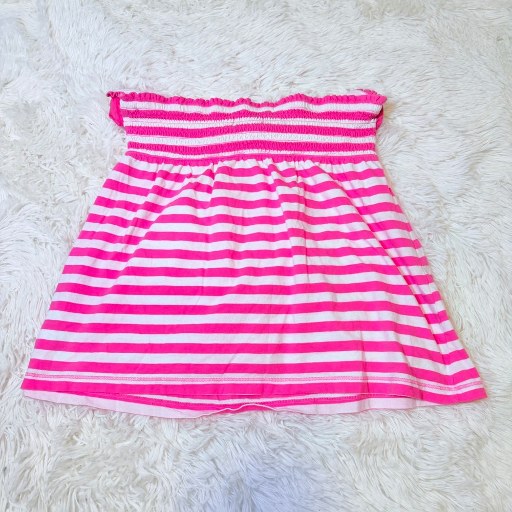 Hollister Pink White Striped Strapless Tube Top Smocked Ruffle Y2K Medium - Picture 7 of 7